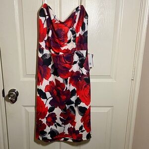 B Darlin Strapless Red and Black Floral Dress